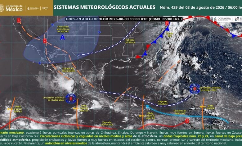 Alerta por lluvias intensas en Chihuahua, Sinaloa, Durango y Nayarit, y calor extremo de 45°C. Conoce el pronóstico del SMN y recomendaciones.