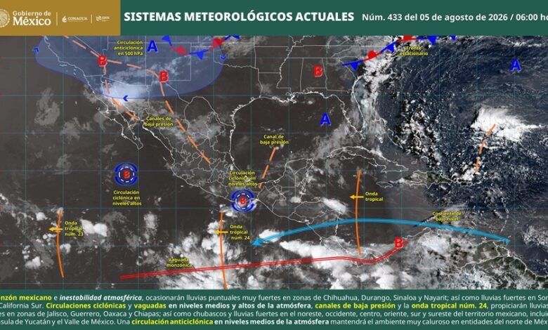 El SMN pronostica lluvias muy fuertes en Guerrero por la onda tropical 24. Autoridades alertan por deslaves, inundaciones y crecida de ríos.